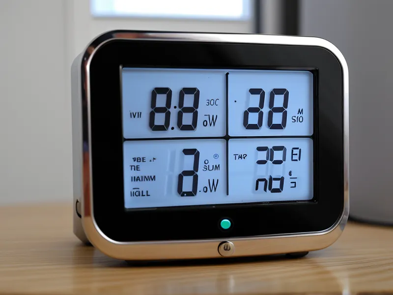 Close-up of insulin cooler thermometer showing safe temperature next to a power station.