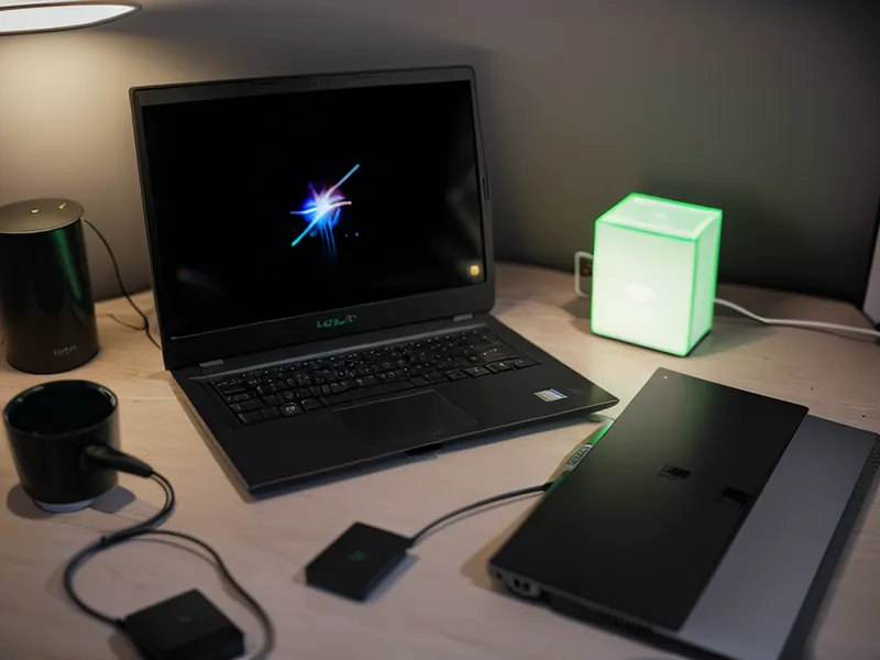 A freelance graphic designer's home office workstation running on a DIY energy backup system during a Houston power outage