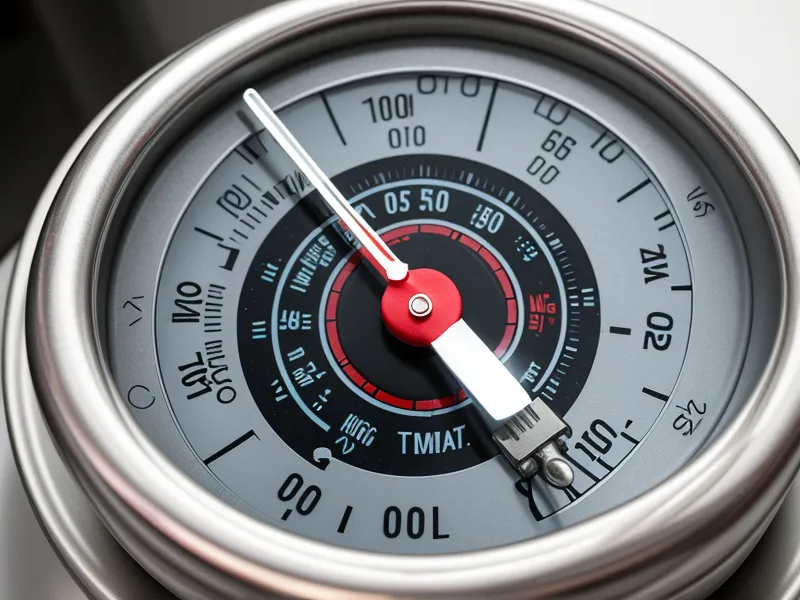 Close-up of a medical cooler thermometer used to track safe insulin storage temperature during a home backup power outage