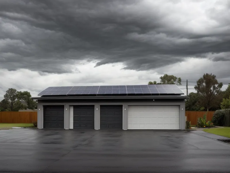 Homeowner inspecting the modular battery bank of a DIY power backup system built for hurricane preparedness
