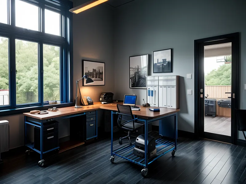 Home office workstation running on backup power during a Houston hurricane season storm